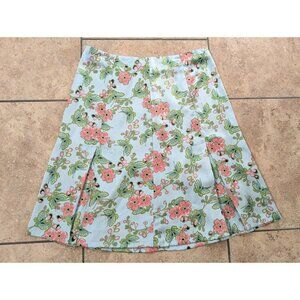 White + Warren Silk Floral Butterfly Pleated Skirt Size 8 Blue Pink Y2K Fairy